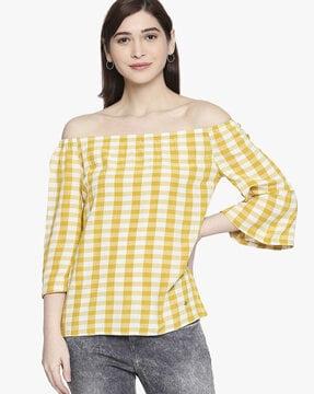 checked off-shoulder top