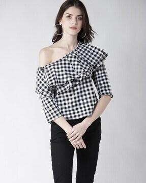 checked off shoulder top