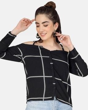 checked off-shoulder top