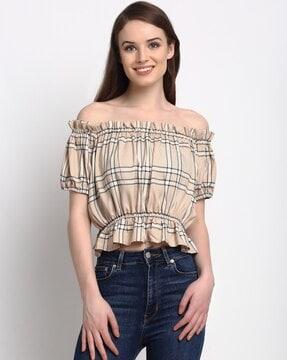 checked off-shoulder top