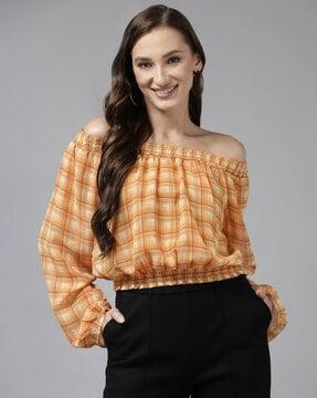 checked off-shoulder top