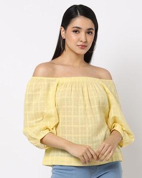 checked off-shoulder top