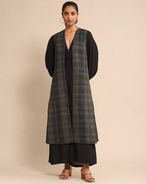 checked open-front relaxed fit flannel jacket