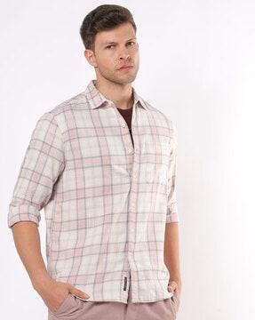 checked oversized shirt with patch pocket