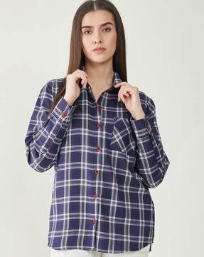 checked oversized shirt with patch pocket