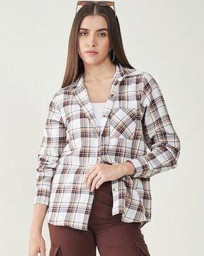 checked oversized shirt with patch pocket