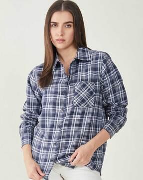 checked oversized shirt with patch pocket