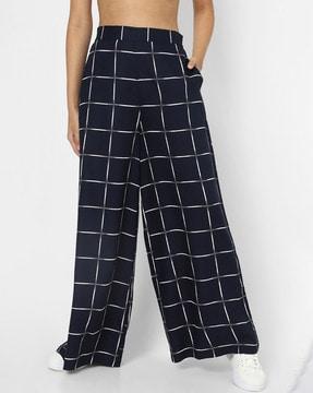 checked palazzos with mid-rise waist