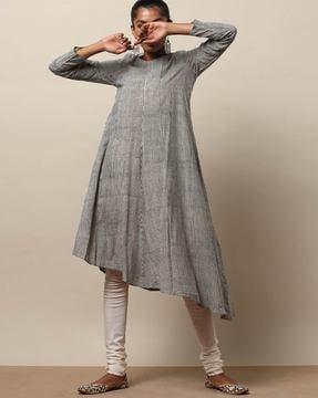 checked panelled a-line kurta with asymmetrical hemlines