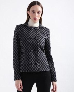 checked-pattern woven jacket