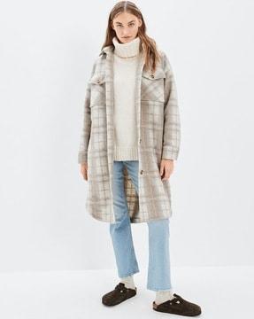checked peacoat with flap pockets