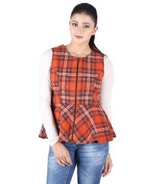 checked peplum jacket