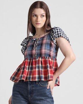 checked peplum top