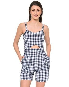 checked playsuit with front cutout