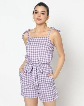 checked playsuit with insert pockets