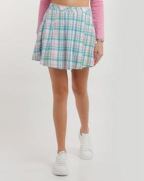 checked pleated a-line skirt