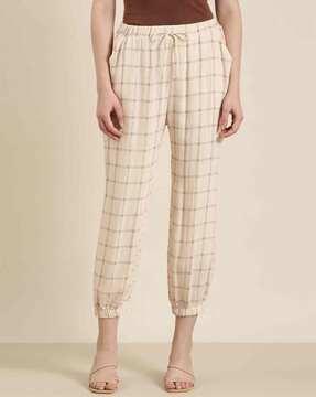 checked pleated culottes with insert pockets