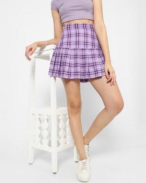 checked pleated mini-skirt