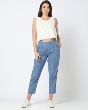 checked pleated relaxed fit pants