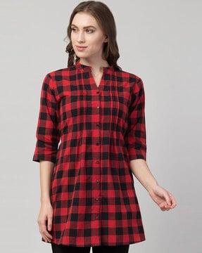 checked pleated tunic