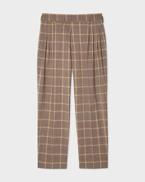 checked pleated wool trousers