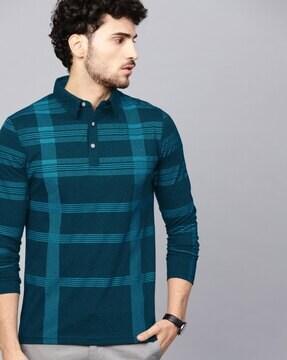 checked polo t-shirt with full sleeves