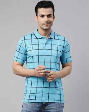 checked polo t-shirt with ribbed hem