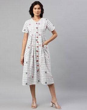 checked print a-line dress