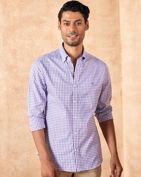 checked print button-down shirt