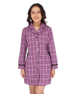 checked print knee-length shift dress