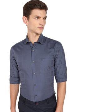 checked print patch-pocket shirt