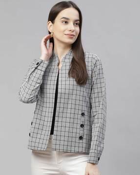 checked printed full sleeve  jacket