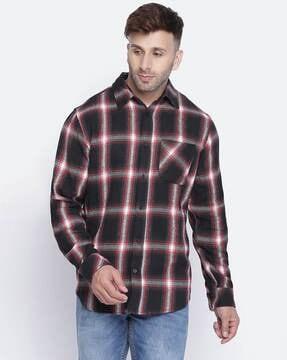 checked printed regular fit shirt