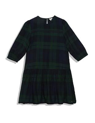 checked puff sleeve dress