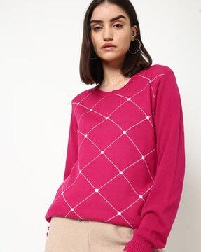 checked pullover with ribbed hems