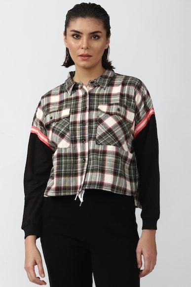 checked regular fit cropped shirts