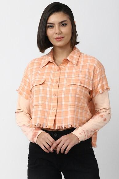 checked regular fit cropped shirts