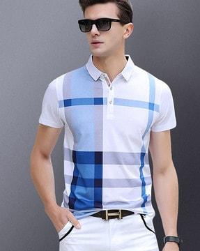 checked regular fit polo t-shirt with collar neck