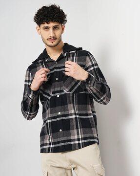 checked regular fit shirt with full-length sleeves