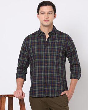 checked regular fit shirt with patch pocket