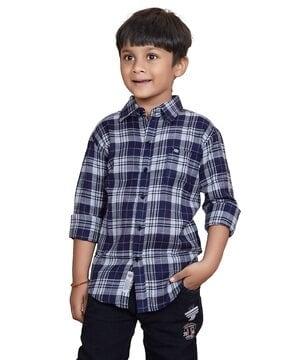 checked regular fit shirt with patch pocket
