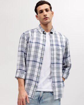 checked regular fit shirt with patch pocket
