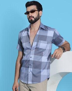 checked regular fit shirt with patch pocket