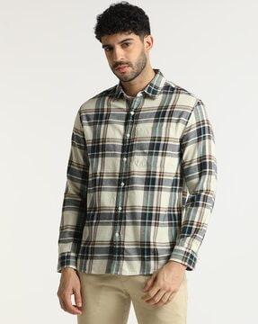 checked relaxed fit cotton shirt