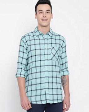 checked relaxed fit shirt with patch pocket