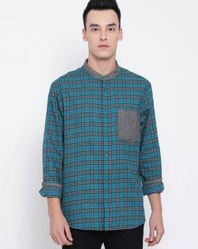 checked relaxed fit shirt with patch pocket