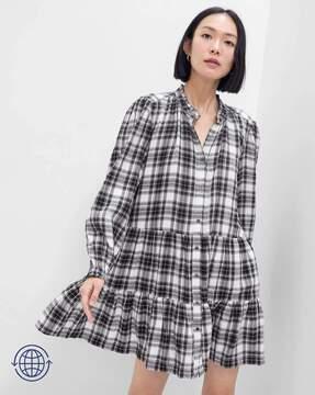 checked relaxed fit tiered dress