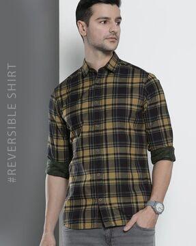 checked reversible shirt with slim collar