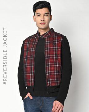 checked reversible slim fit high-neck gilet