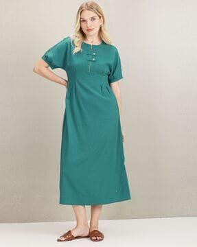 checked round-neck a-line dress